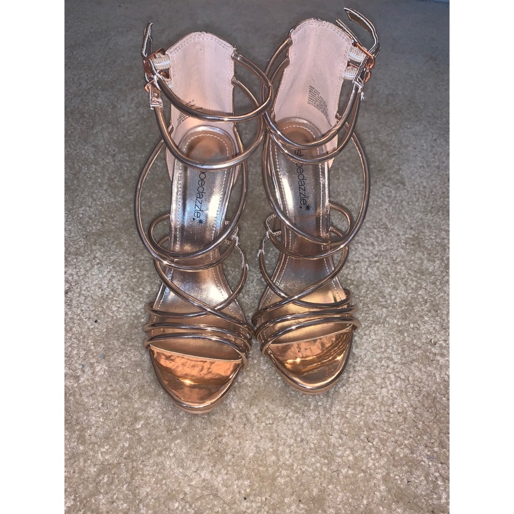 Rose gold metallic heels